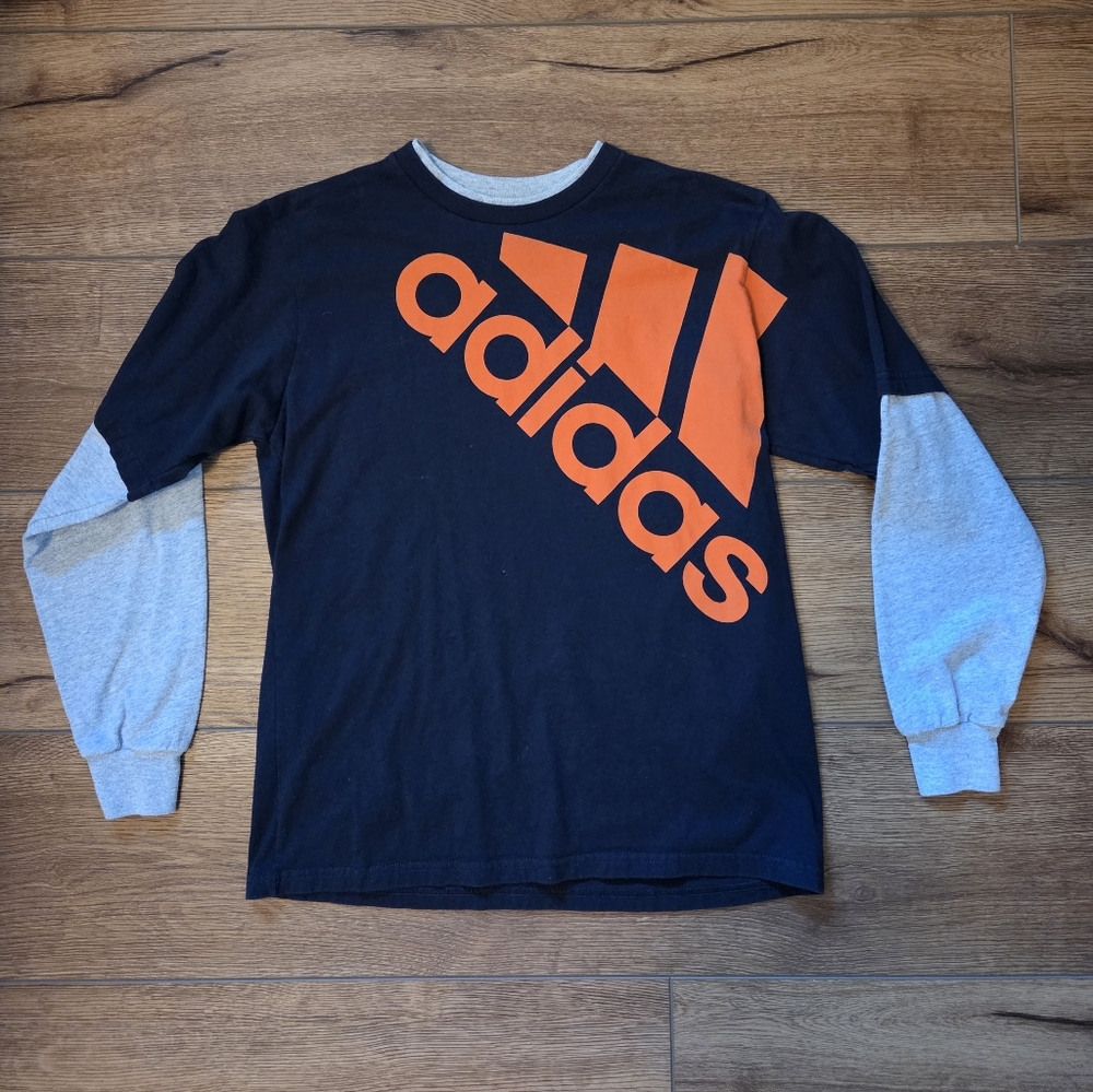 adidas Navy and Orange Long Sleeve Tee